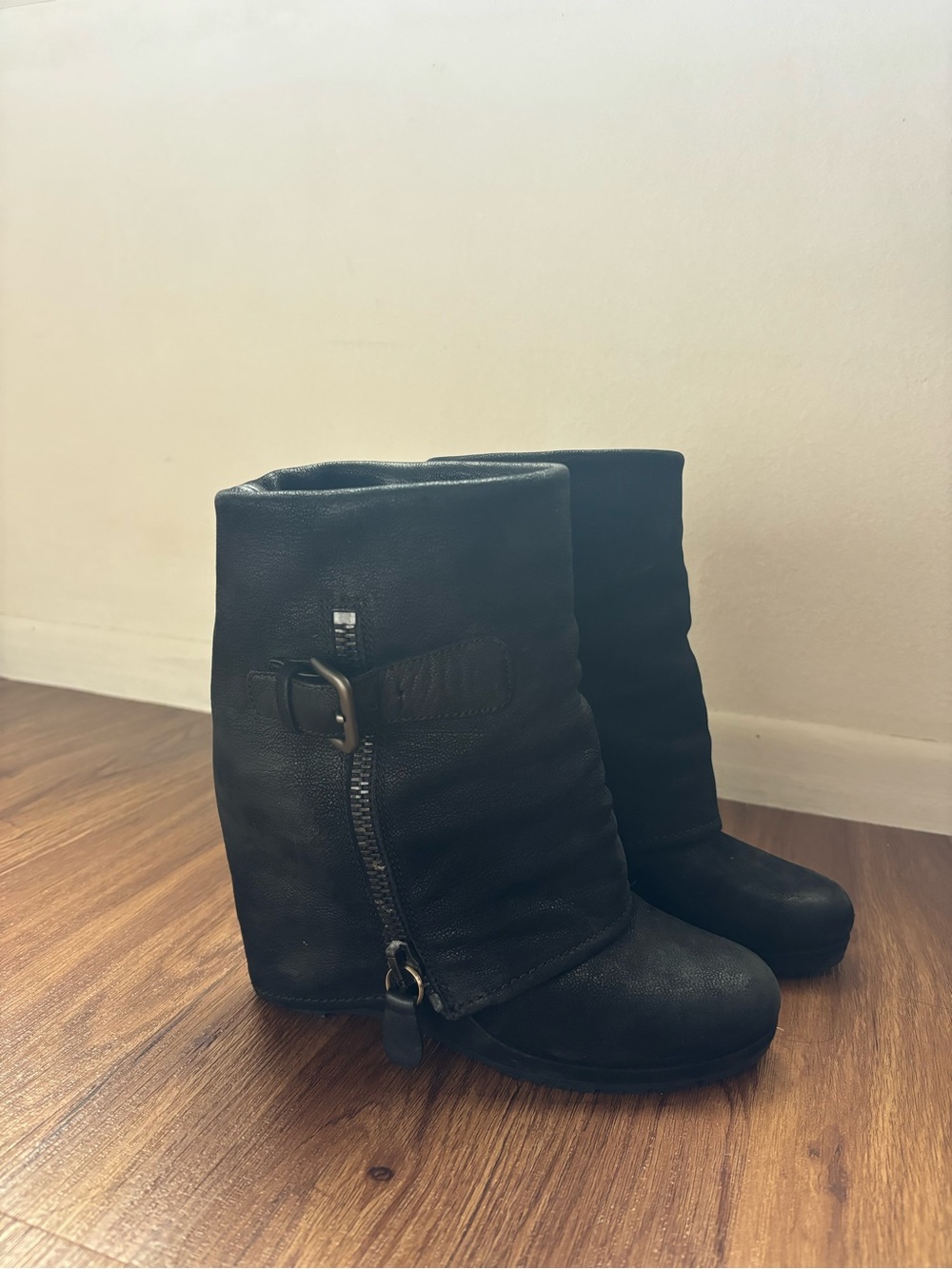 Prada Black Wedge Ankle Boots with Buckle and Side Zip - Picture 5 of 5
